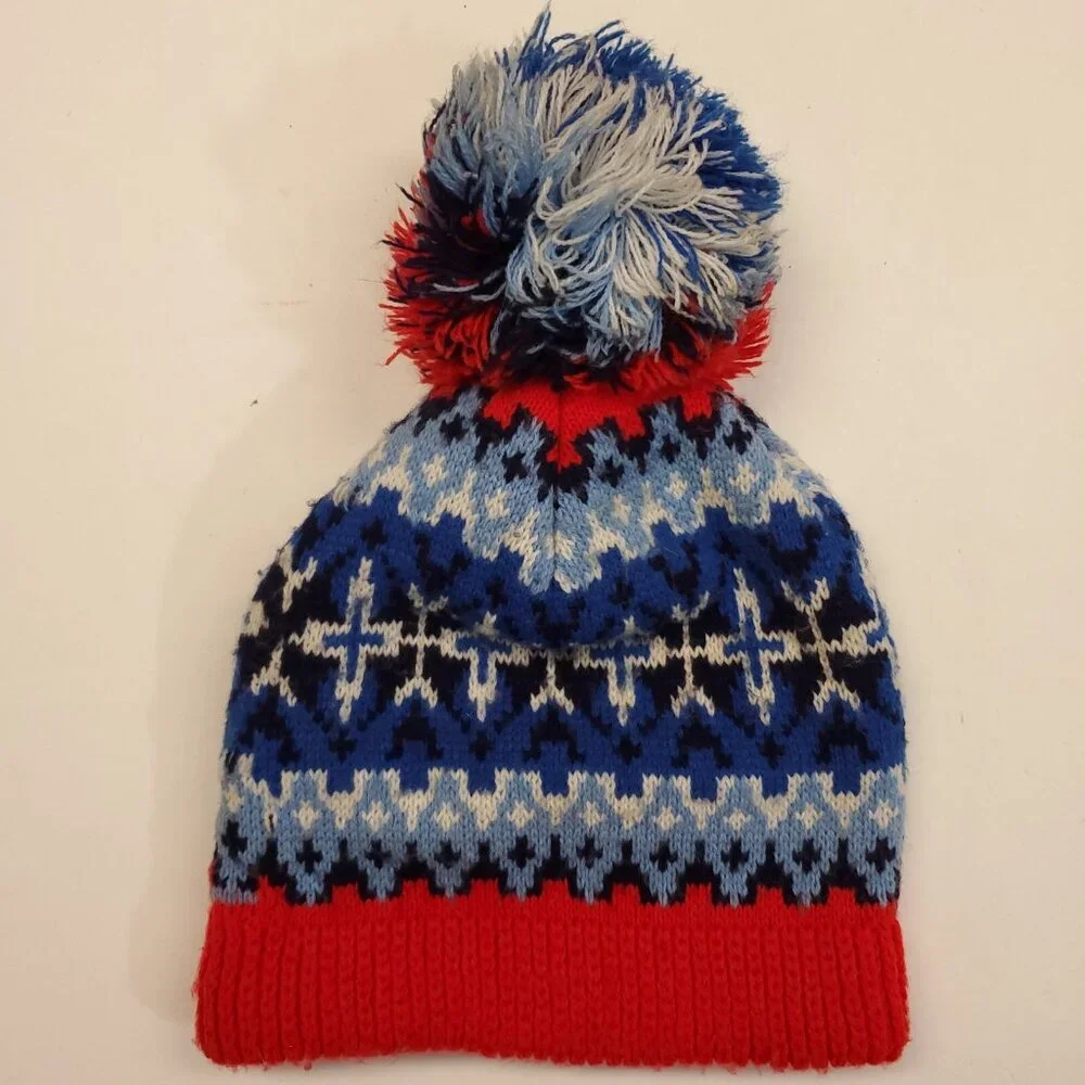 VTG Wigwam Mills Beanie Pom Ski Hat Creslan Acrylic Made in USA Red White Blue - Picture 2 of 8